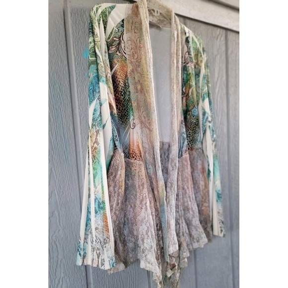 Cover Charge Sweaters - Whimsy Fairy COVER CHARGE Open Waterfall Front Pastel‎ Ombre Lace Cardigan SZ 1X